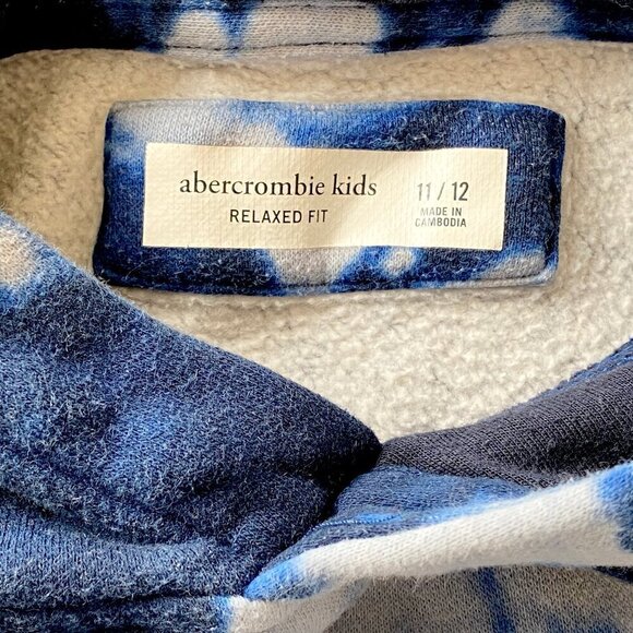 Abercrombie Kids Boys 11-12 Essential Logo Hoodie Sweatshirt Tie Dye Navy White - Picture 4 of 11
